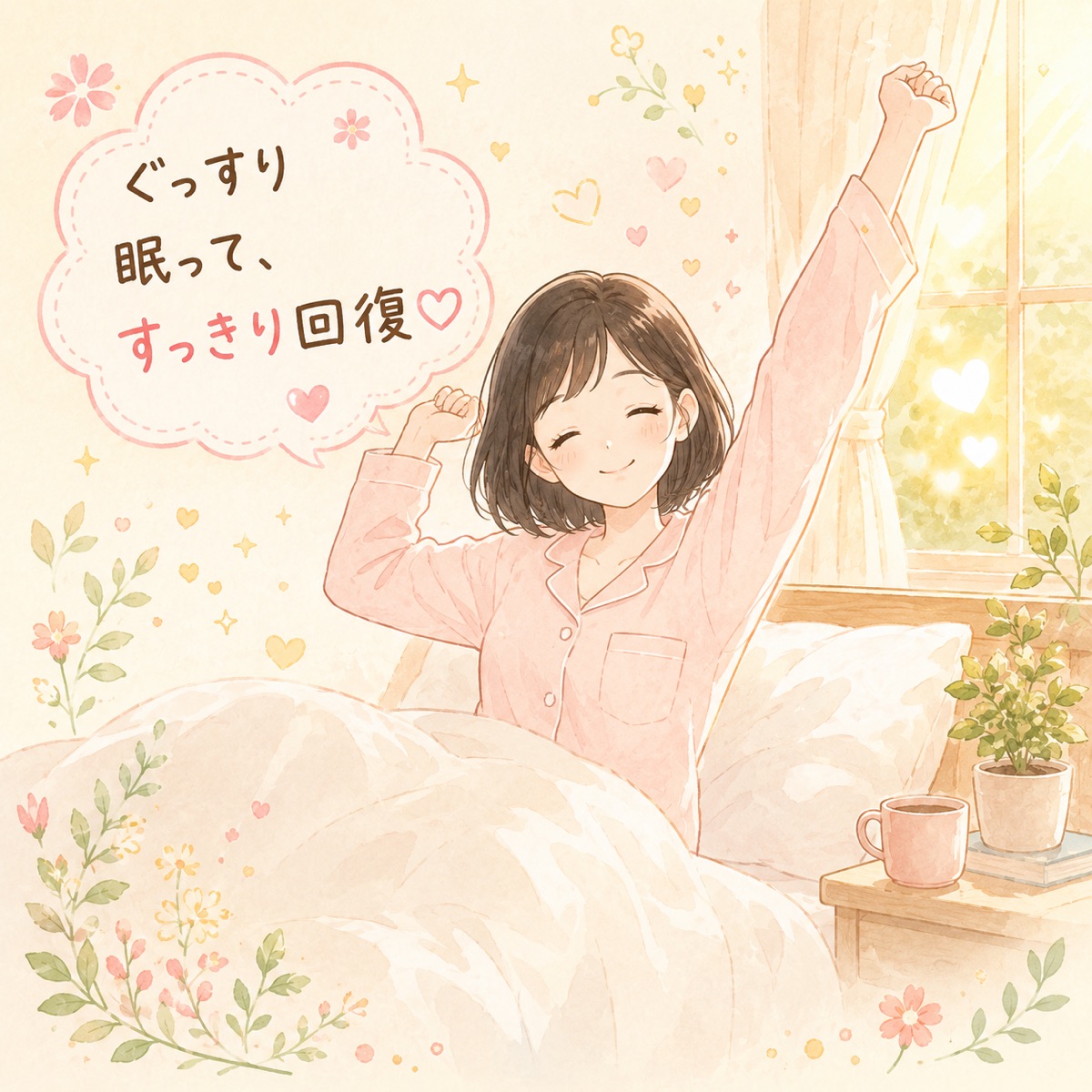 ぐっすり眠って、すっきり回復する身体のイメージ